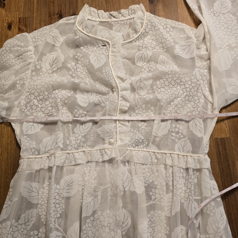Vintage 70s White Sheer Devoré Floral Prairie Dress Romantic Boho Midi - Picture 10 of 14